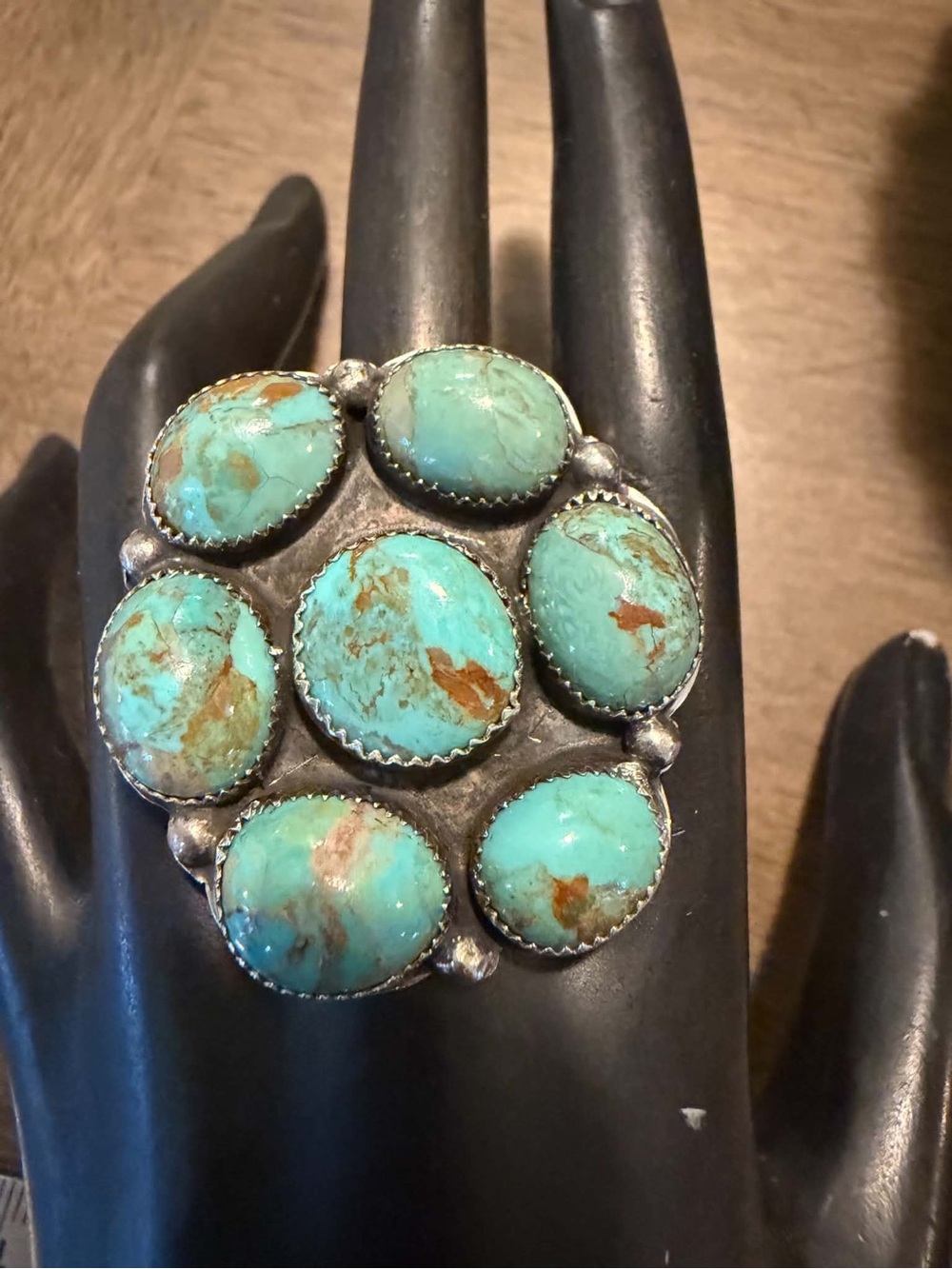 Navajo sterling silver turquoise cluster ring adjustable